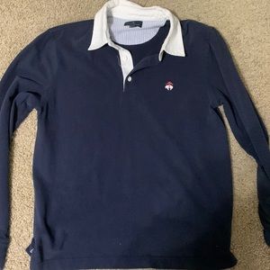 Brooks brothers navy blue rugby shirt white collar polo medium